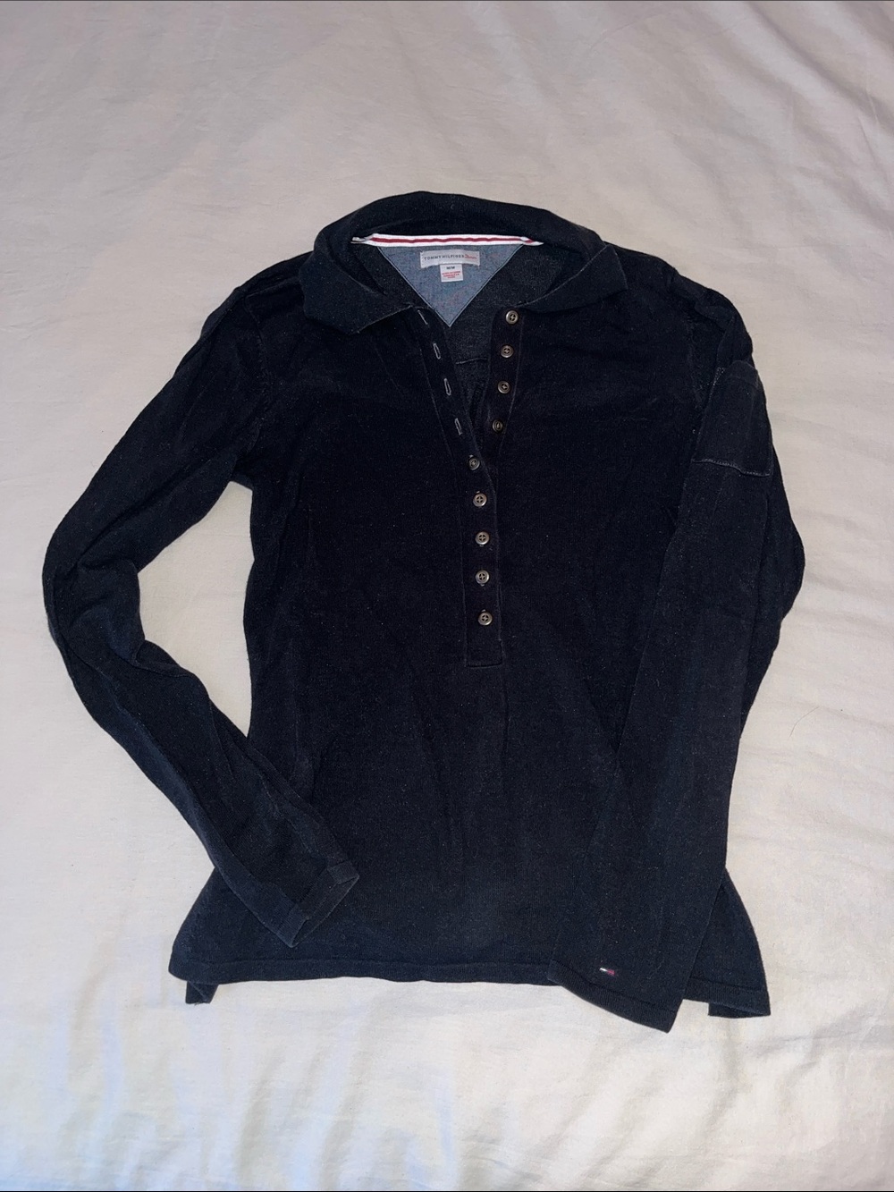 Tommy Hilfiger Black Long-Sleeve Polo Knit Sweater